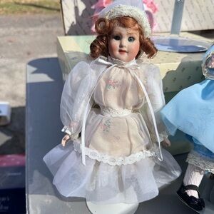 Vintage Porcelain Doll in White Dress